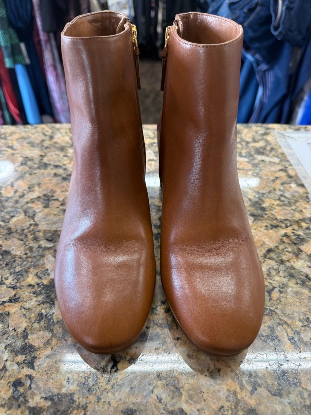 Lauren Ralph Lauren Brown Leather Ankle Booties Women’s 7B Side Zip Block Heel